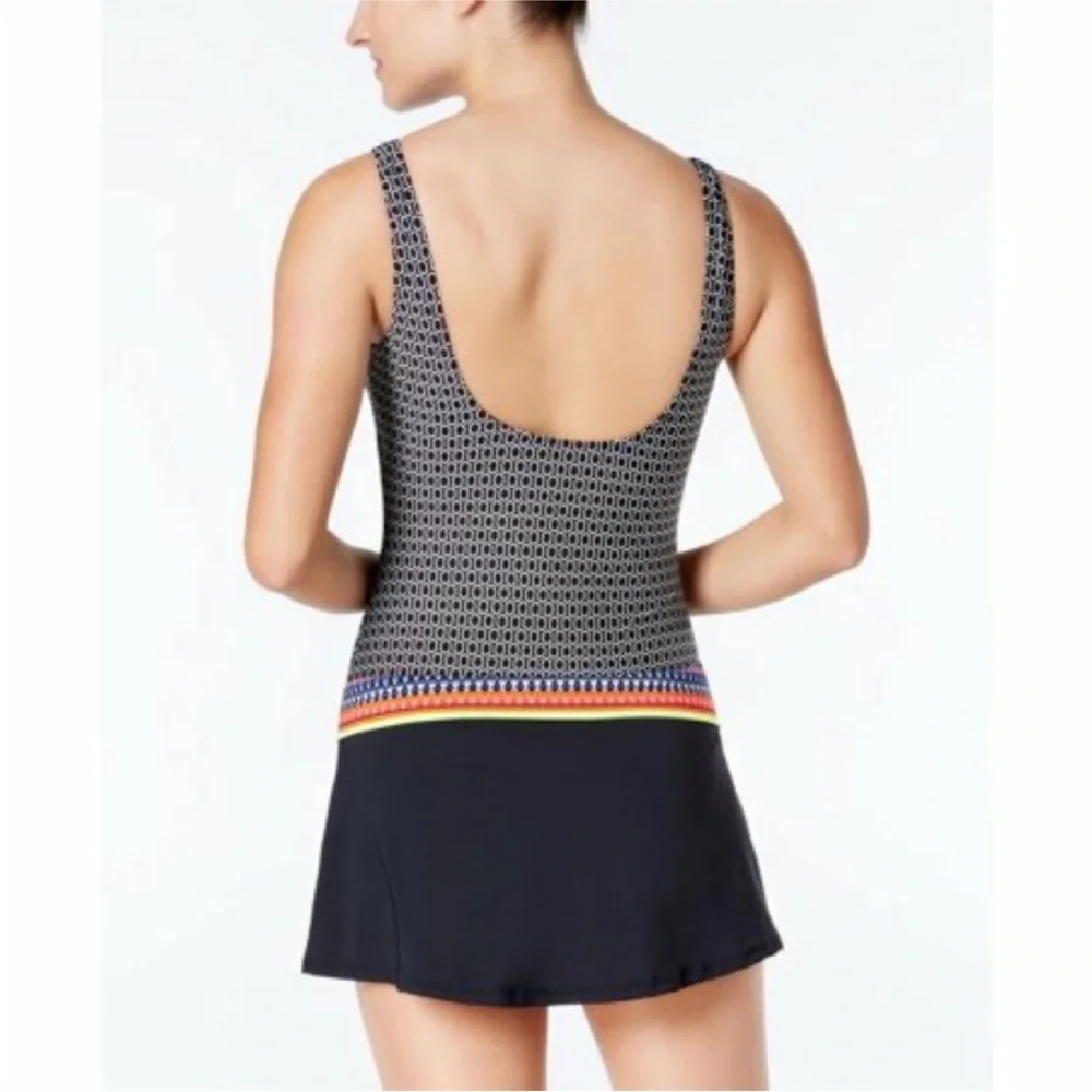 JAG chromatic geo over the shoulder padded swim dress one piece swimsuit small
